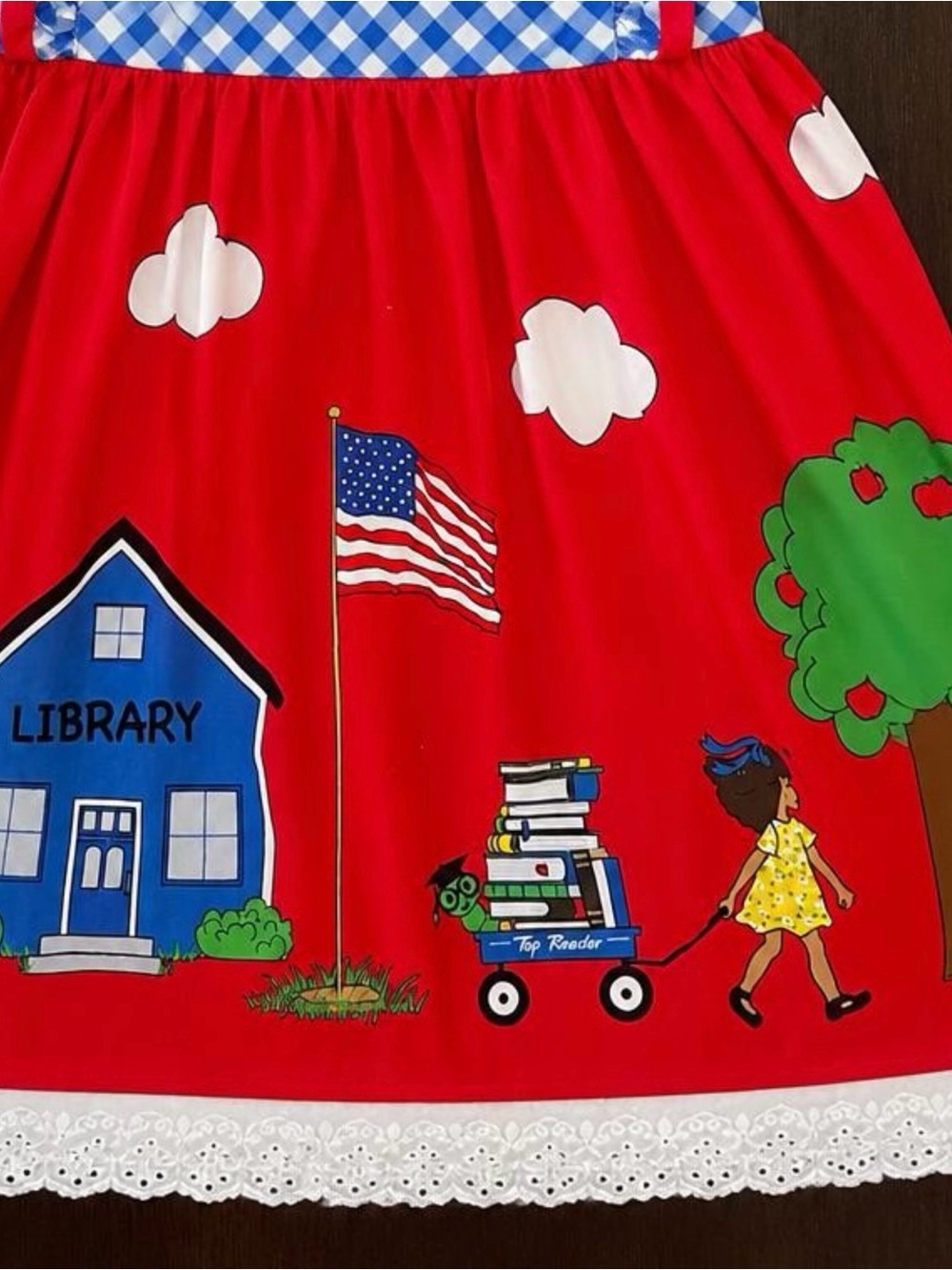 Back to School Girls Dress Size 4 Library Bookworm Apple Teacher - Picture 4 of 5